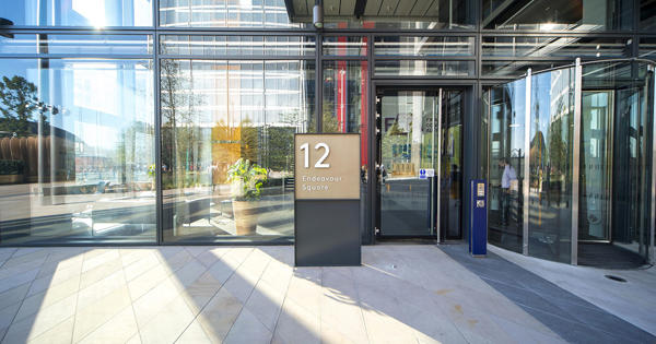 The entrance to 12 Endeavour Square, where the PSR is based. 