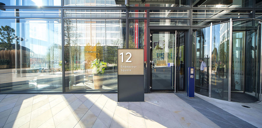 The entrance to 12 Endeavour Square, where the PSR is based. 